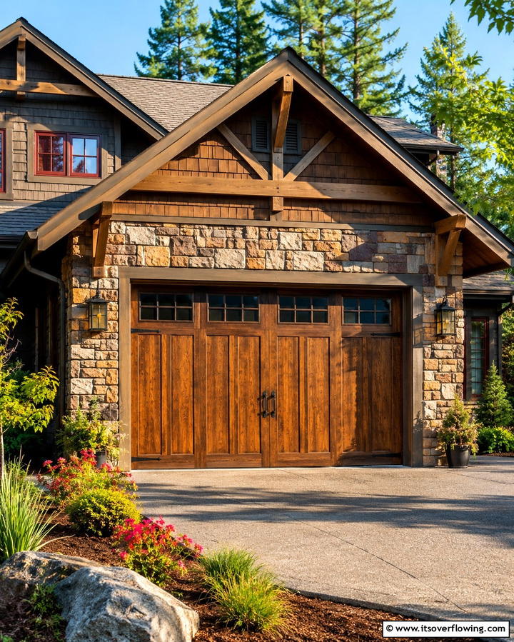 Natural Wood Finish - 25 Garage Door Paint Ideas to Boost Curb Appeal