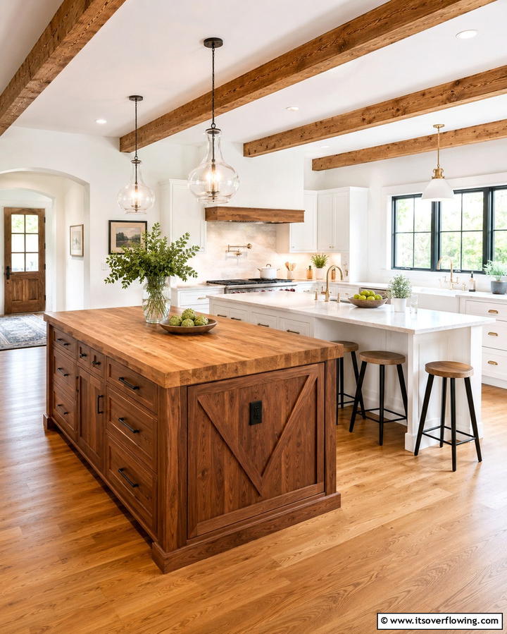 Natural Wood Finishes - 25 Double Island Kitchen Ideas for Spacious Cooking