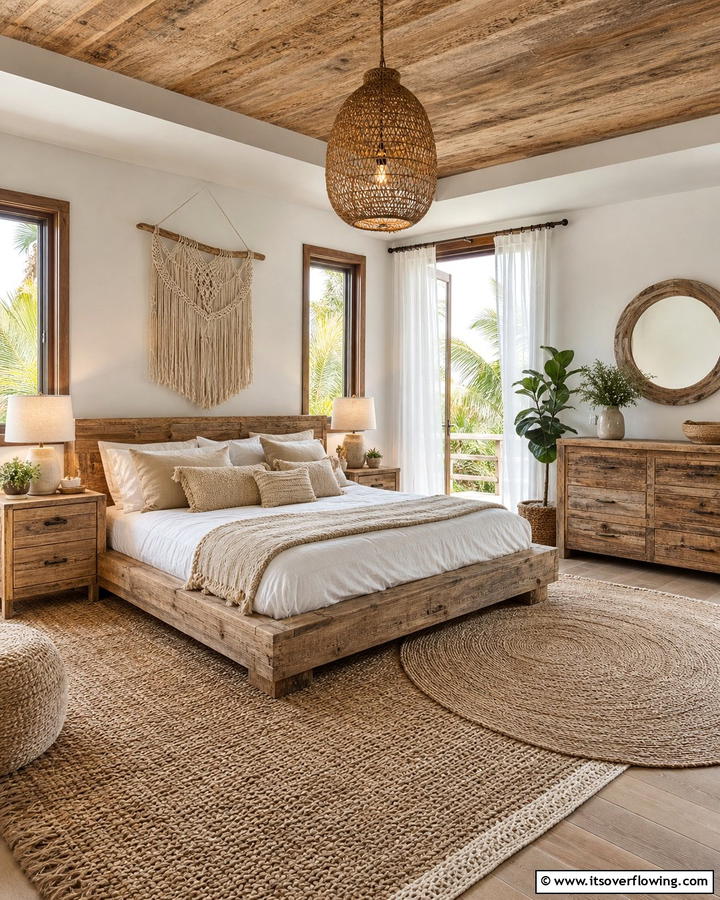 Natural Wood Furniture for Earthy Warmth - 20 Boho Beach Bedroom Ideas for a Relaxing Retreat