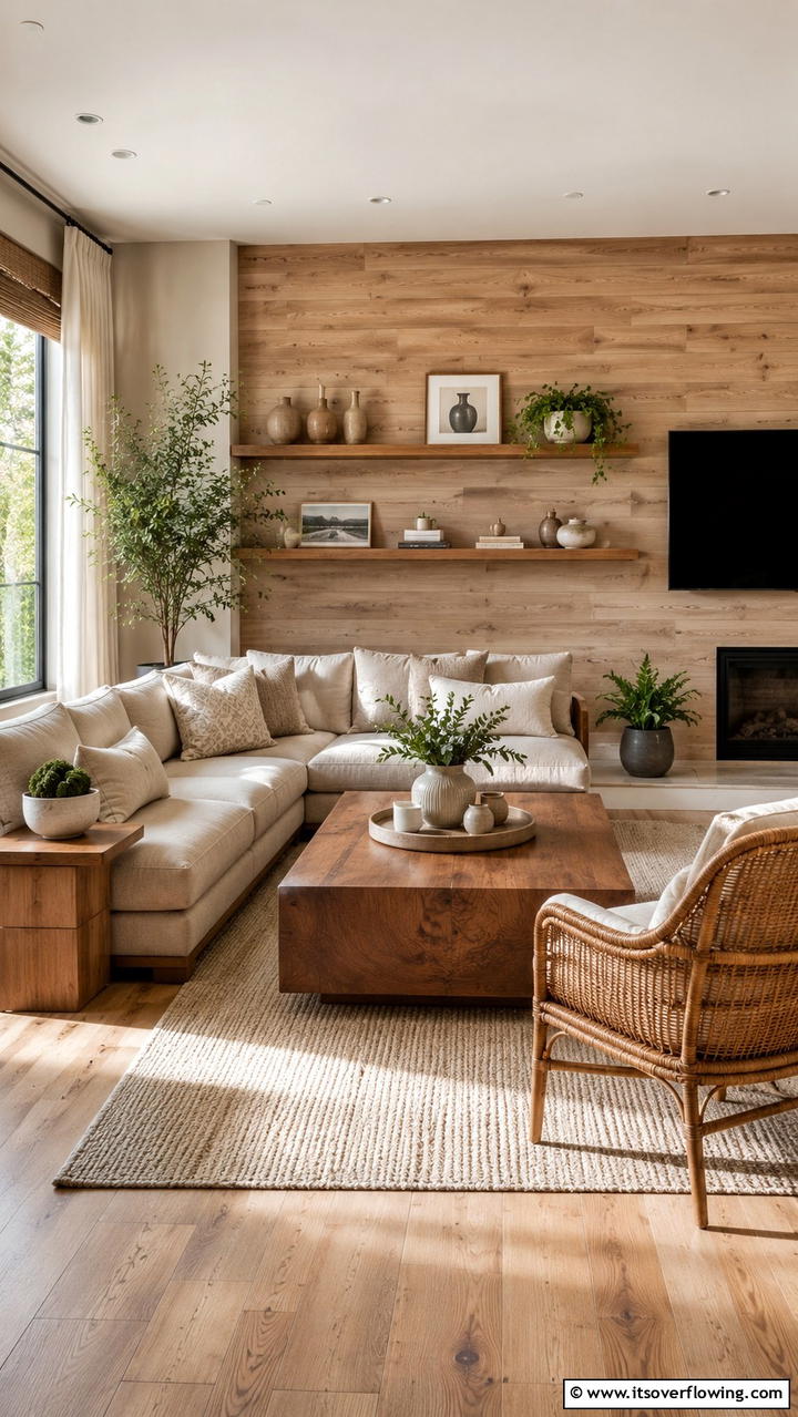 Natural Wood Greige Living Room - 30 Greige Living Room Ideas for Neutral & Warm Modern Spaces