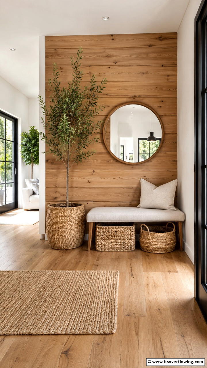 Natural Wood Shiplap for Organic Warmth - 25 Shiplap Wall Entryway Ideas for a Welcoming First Impression