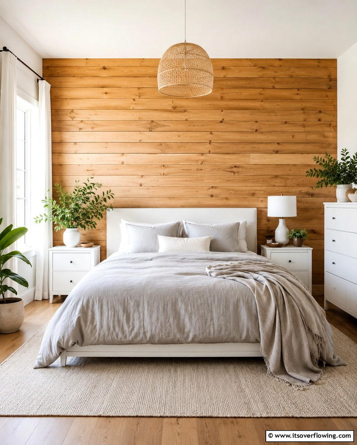 Natural Wood Shiplap for Warmth - 25 Shiplap Bedroom Ideas for a Cozy and Chic Retreat