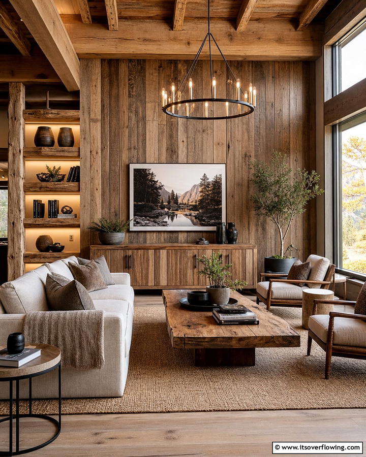 Natural Wood Textures - 30 Western Living Room Ideas for Cozy Rustic Ambiance