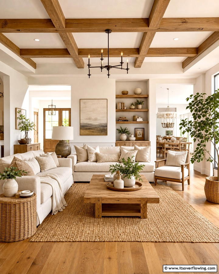 Natural Wood and Beige Harmony - 21 Elegant Beige Living Room Ideas for Timeless Comfort