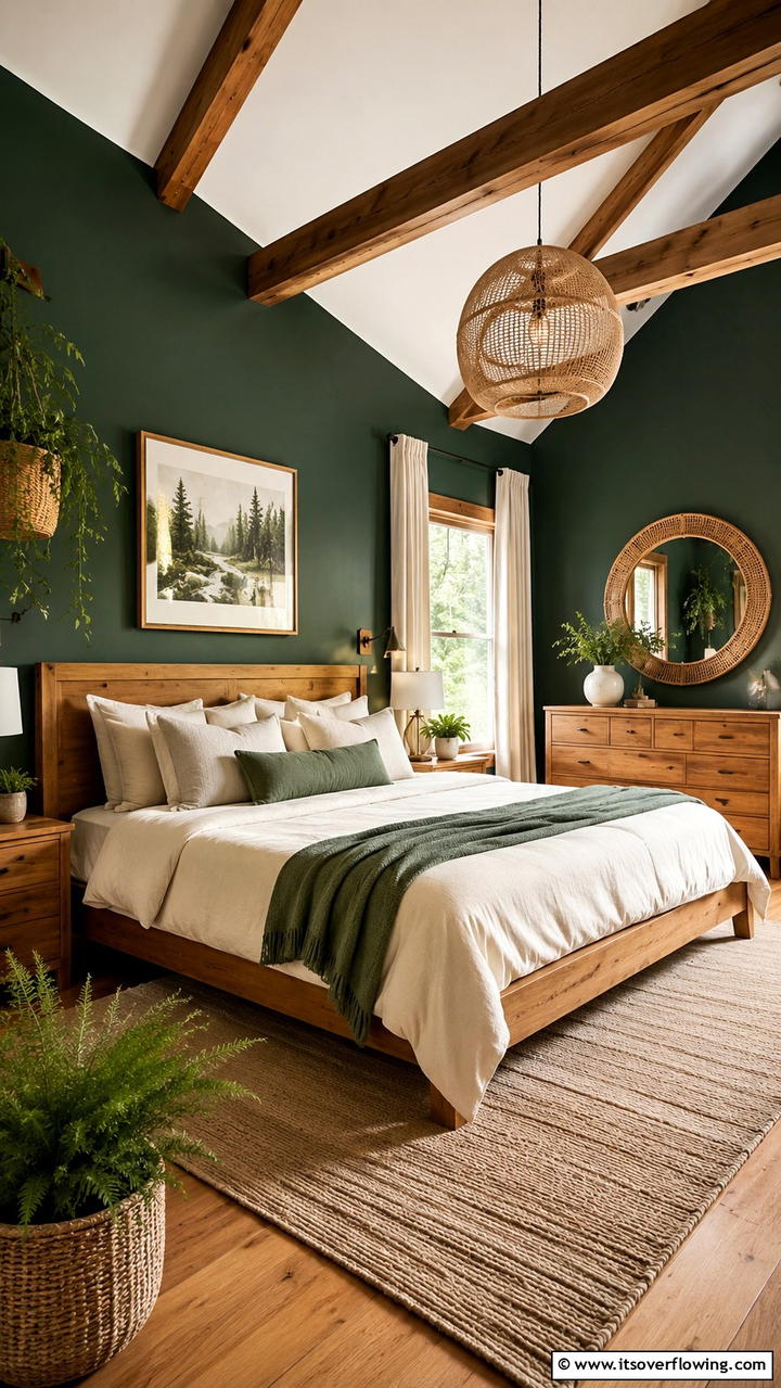 Natural Wood and Forest Green Combo - 30 Forest Green Bedroom Ideas for Serene Retreats