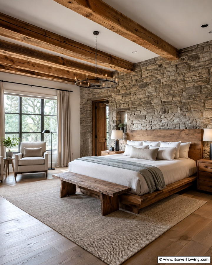 Natural Wood and Stone Fusion - 30 Charming Cottage Bedroom Decor Ideas for a Rustic Retreat