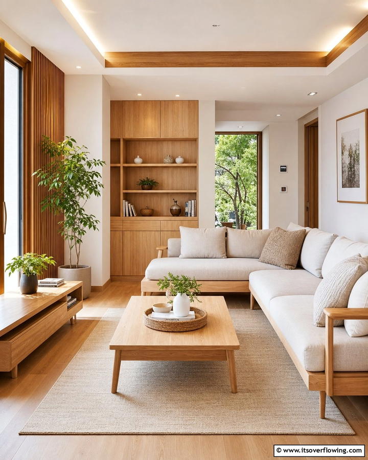 Natural Wooden Accents - 20 Korean Living Room Ideas for a Minimalist Space