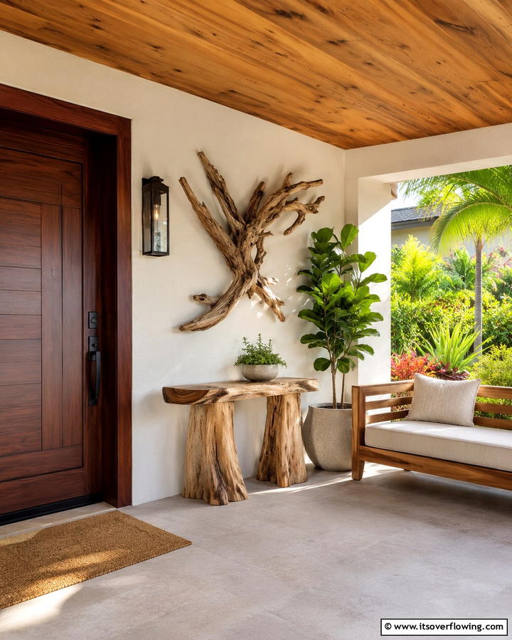 Natural Wooden Accents - 30 Small Front Porch Ideas to Boost Curb Appeal