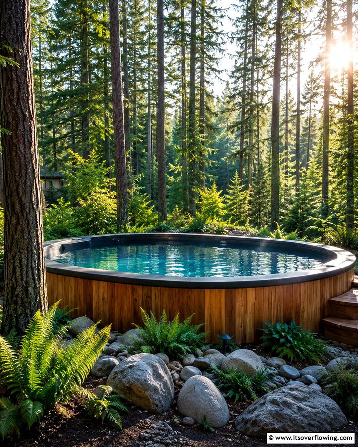 Natural Woodland Setting - 25 Semi Inground Pool Ideas for a Stunning Backyard
