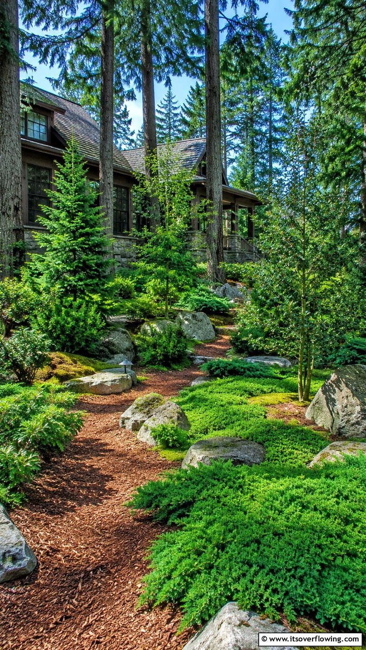 Naturalistic Evergreen Escape - 30 Front Yard Evergreen Landscaping Ideas for Year-Round Beauty