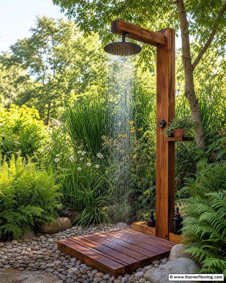 Nature Embracing Open Air Shower - 21 Outdoor Shower Designs for Poolside Luxury & Functionality