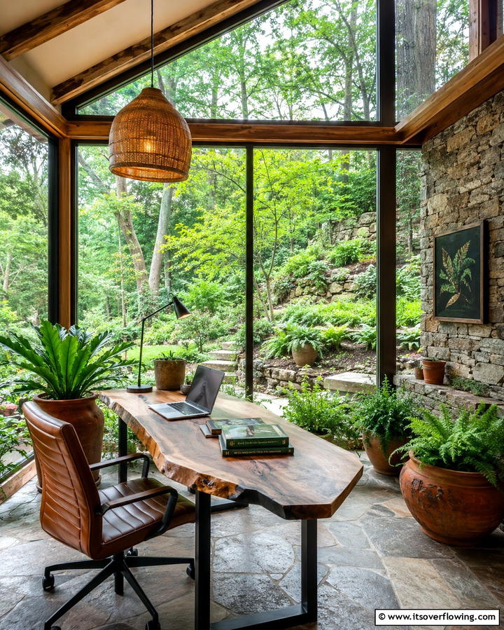 Nature Focused Escape - 20 Sunroom Office Ideas for a Productive Workspace