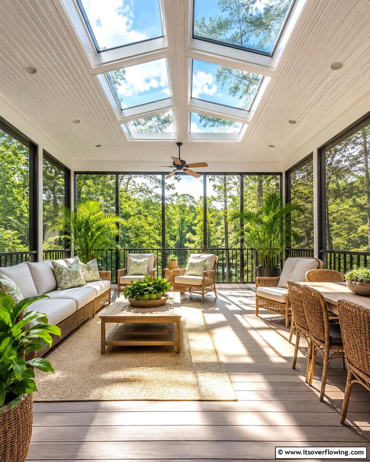 Nature Immersive Screened Deck with Skylights - 30 Screened-in Deck Ideas for Bug-Free Outdoor Living