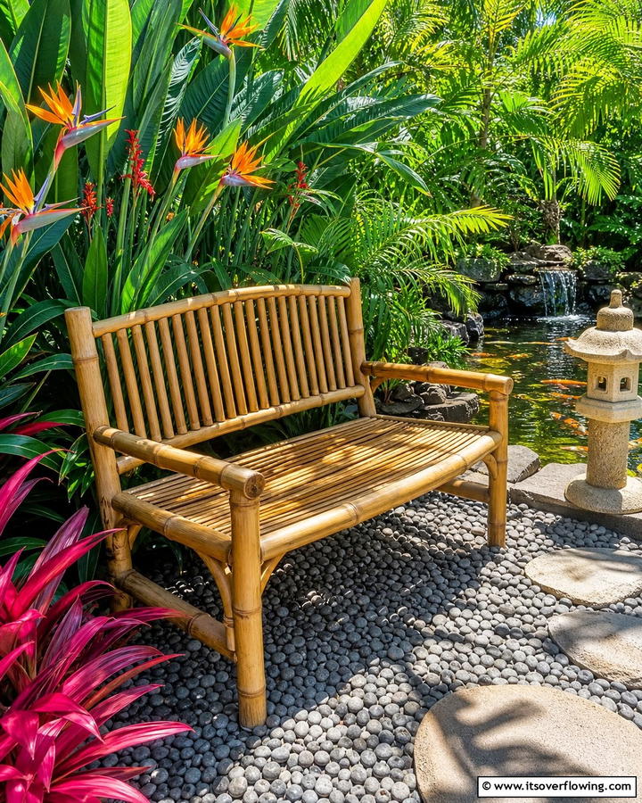 Nature Infused Bamboo Bench - 30 Charming Garden Bench Ideas for Relaxing Outdoor Spaces