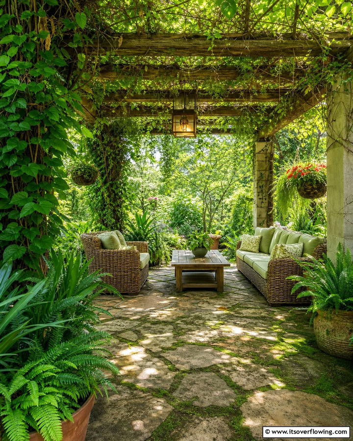 Nature Infused Pergola with Greenery - 21 Pergola Patio Designs for Structured Outdoor Shade Solutions
