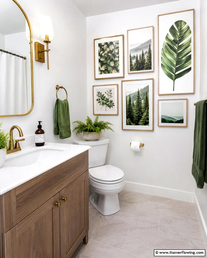 Nature Inspired Artwork - 20 Small Green Bathroom Ideas for a Fresh and Tranquil Space