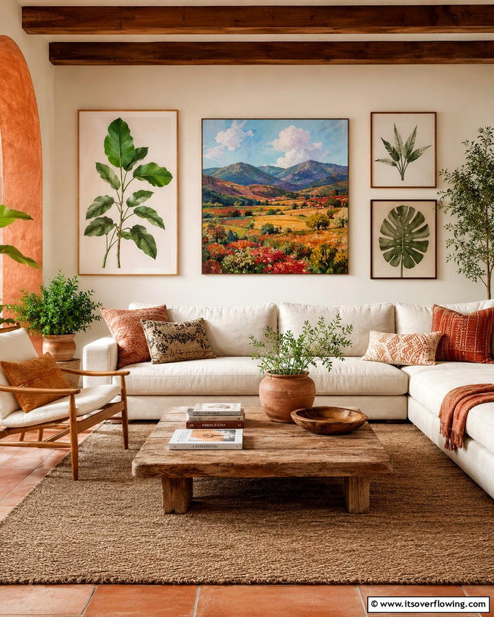 Nature Inspired Artwork - 30 Mediterranean Living Room Ideas- Warm & Inviting Spaces