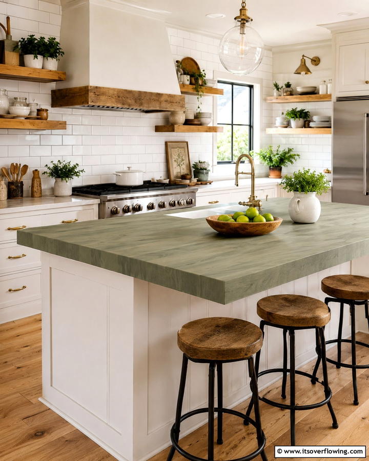 Nature Inspired Beauty with Sage Green Butcher Block - 25 Kitchen With Green Countertops Ideas for Freshness