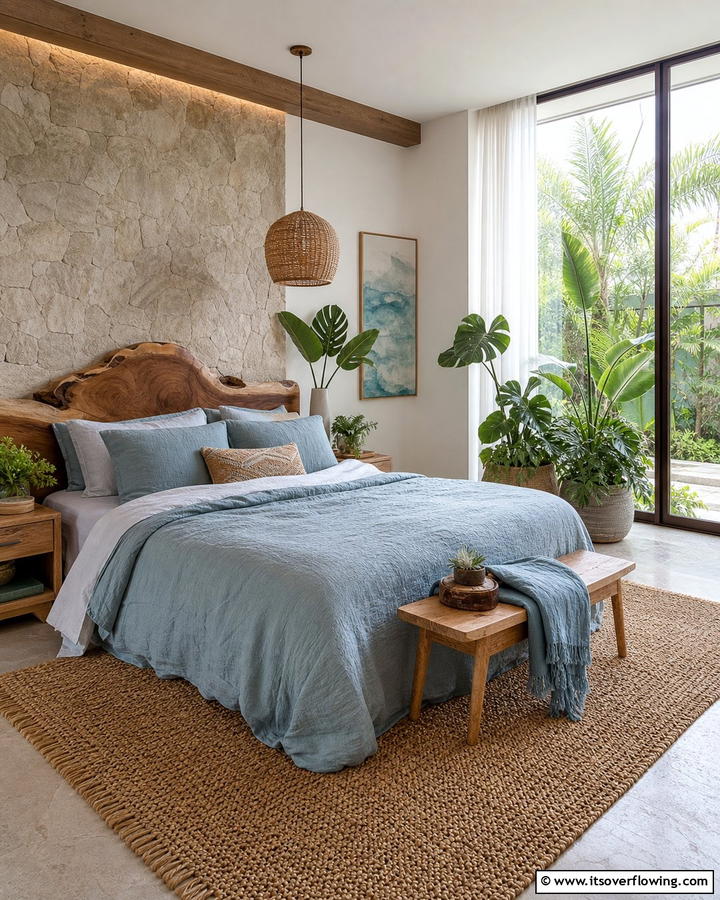 Nature Inspired Blue Elements - 21 Serene Blue Bedroom Ideas for Calming Atmospheres