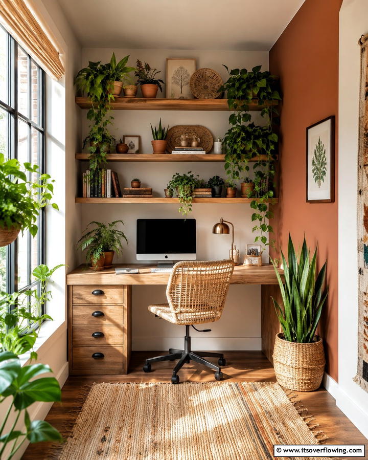 Nature Inspired Bohemian Desk Nook - 30 Bohemian Home Office Ideas for Eclectic Workspace Vibes