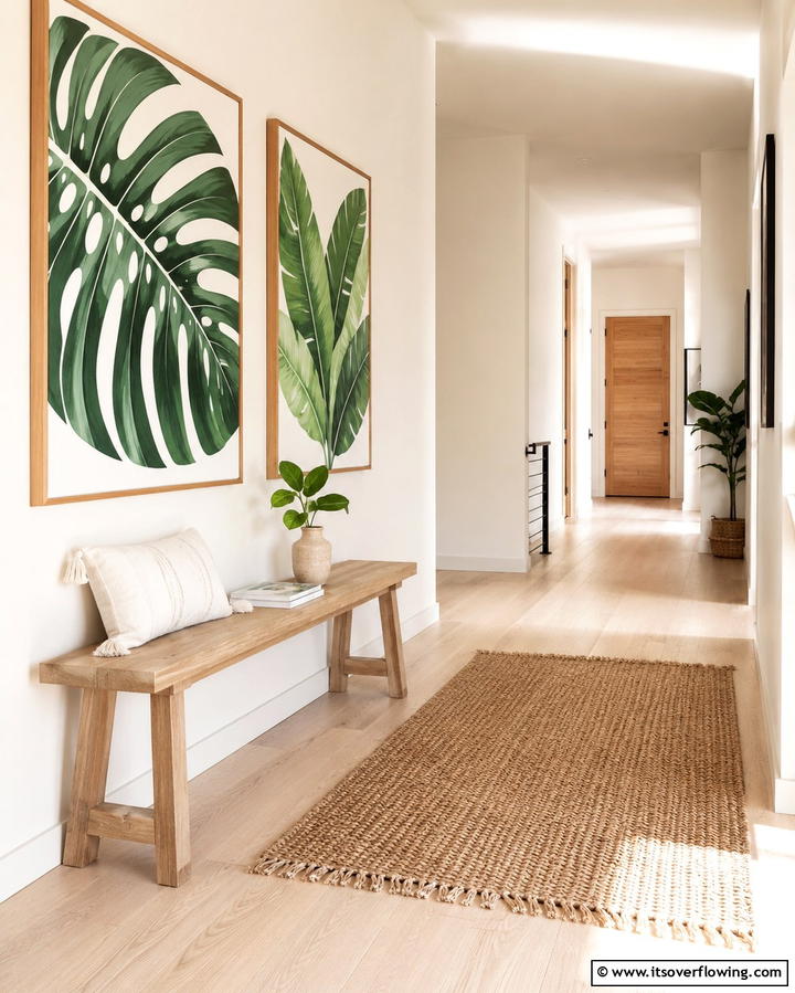 Nature Inspired Botanical Prints for a Fresh Corridor - 30 Hallway Wallpaper Ideas for a Striking Entryway