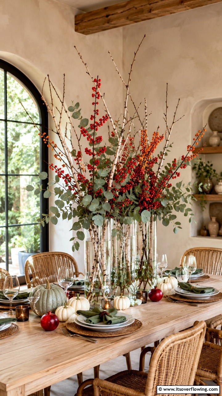 Nature Inspired Branch and Berry Display - 21 Stunning Thanksgiving Centerpiece Ideas for Your Table
