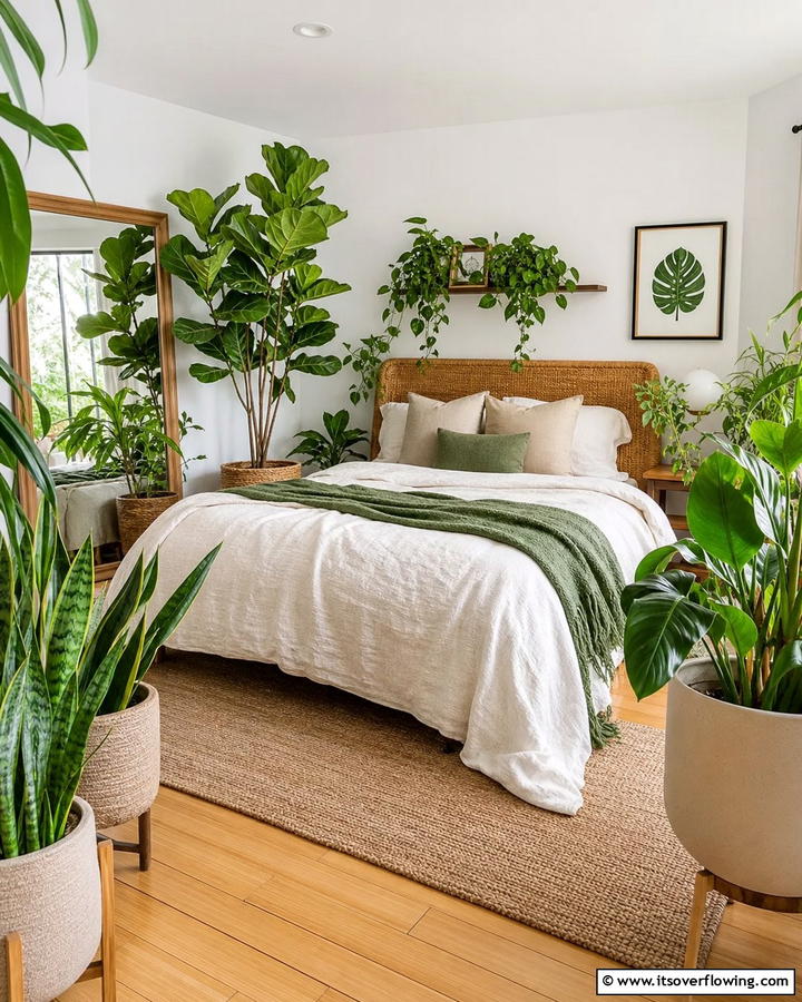 Nature Inspired Dark Green Plants - 21 Dark Green Bedroom Ideas- Moody & Luxurious Spaces
