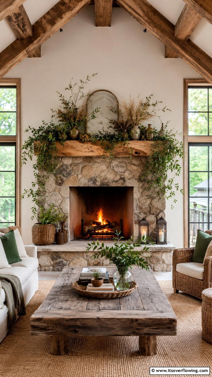 Nature Inspired Design - 30 Farmhouse Fireplace Ideas for Cozy Living Spaces