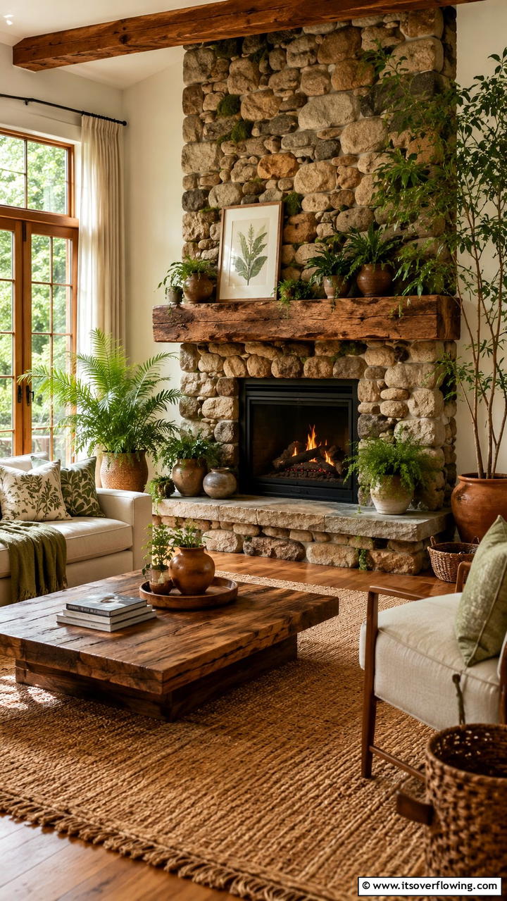 Nature Inspired Earthy Hearth - 30 Fireplace Hearth Ideas to Elevate Your Living Room