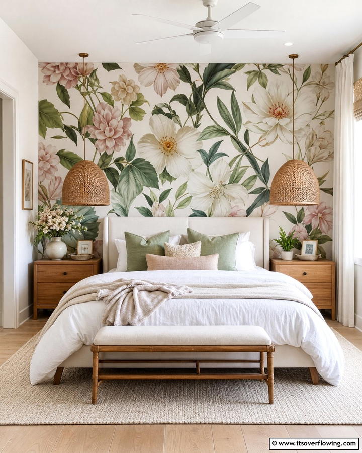 Nature Inspired Floral Patterns - 21 Stunning Bedroom Wallpaper Ideas to Elevate Your Sanctuary