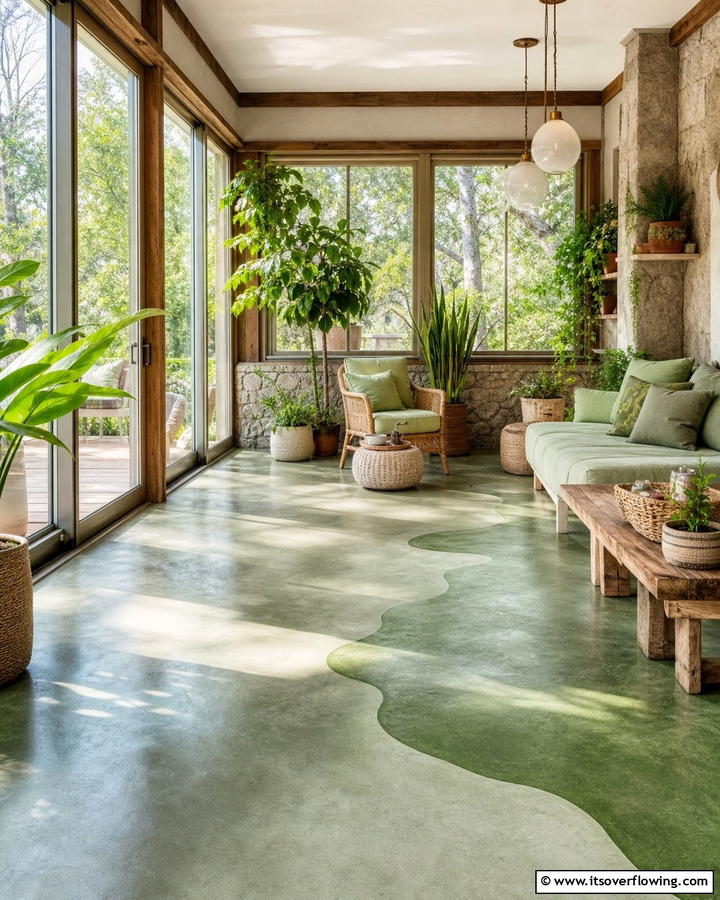 Nature Inspired Green Hues - 20 Indoor Concrete Floor Paint Ideas for a Modern Look