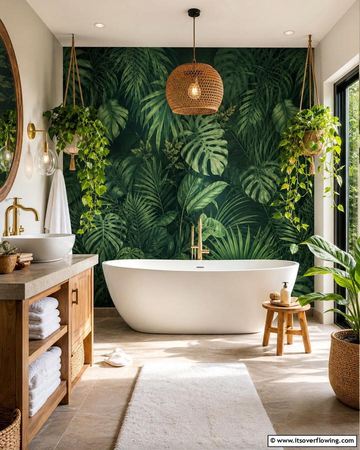 Nature Inspired Green Oasis - 21 Bathroom Accent Wall Ideas for Bold & Textured Designs