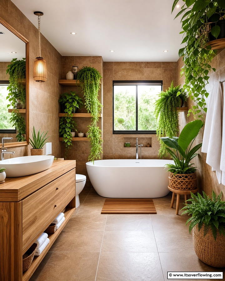 Nature Inspired Greenery - 25 Brown Bathroom Ideas for a Warm and Inviting Space