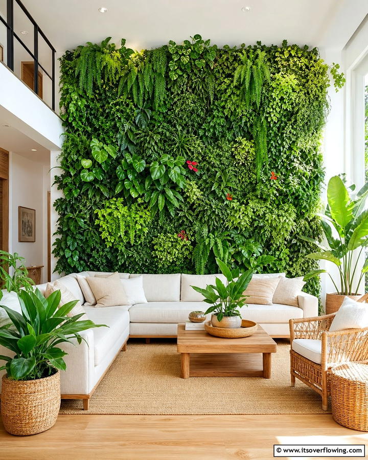 Nature Inspired Greenery Wall - 30 Striking Living Room Accent Wall Ideas for Bold Style