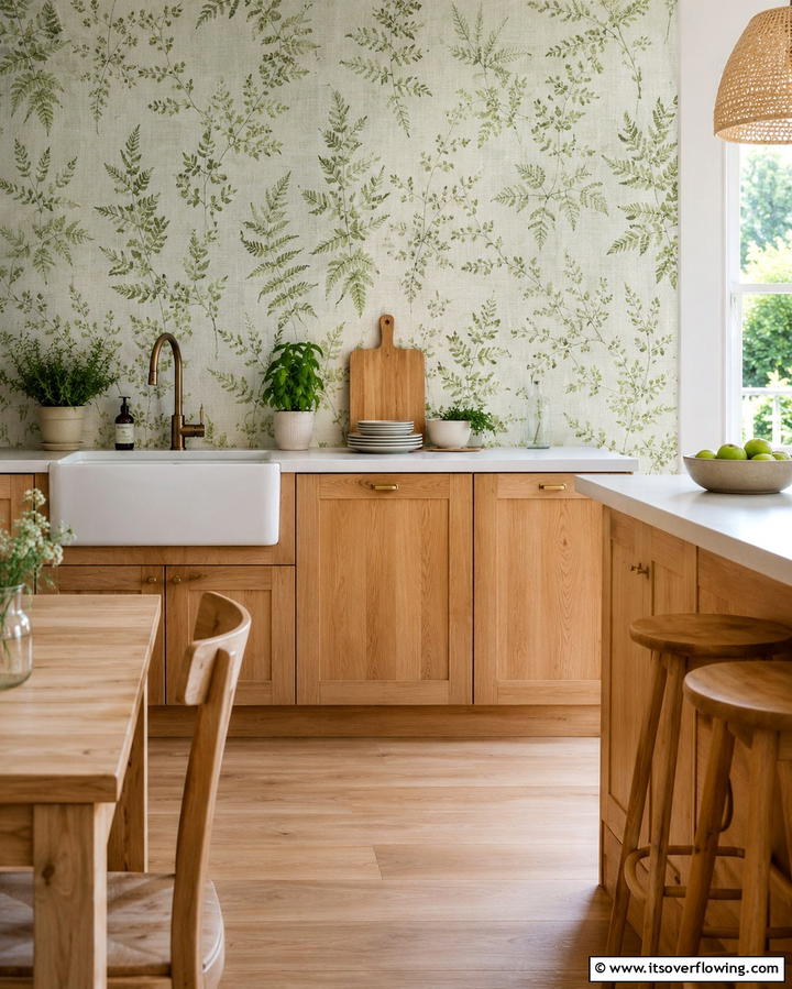 Nature Inspired Greens - 30 Kitchen Wallpaper Ideas- Bold Backsplashes & Accent Walls
