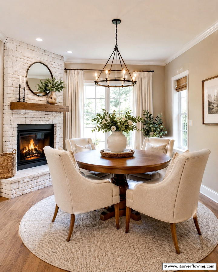Nature Inspired Harmony - 30 Cozy Dining Room Fireplace Design Ideas & Tips