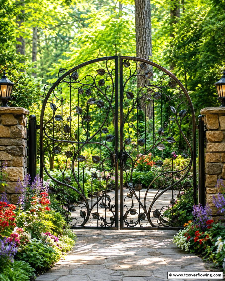 Nature Inspired Metal Gate - 25 Metal Garden Gate Ideas to Enhance Your Outdoor Space