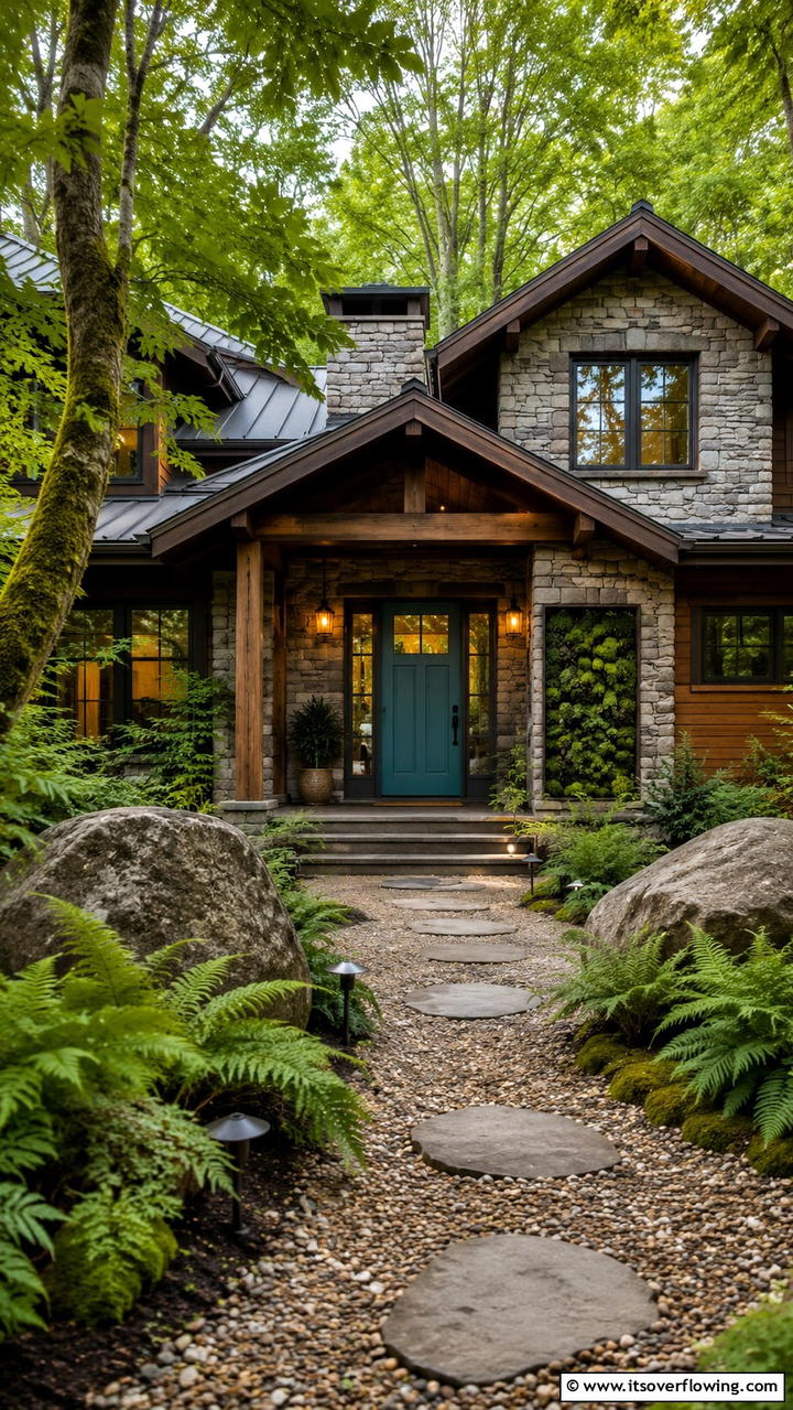 Nature Inspired Motifs - 30 Grey House With Blue Door Ideas- Charming Curb Appeal