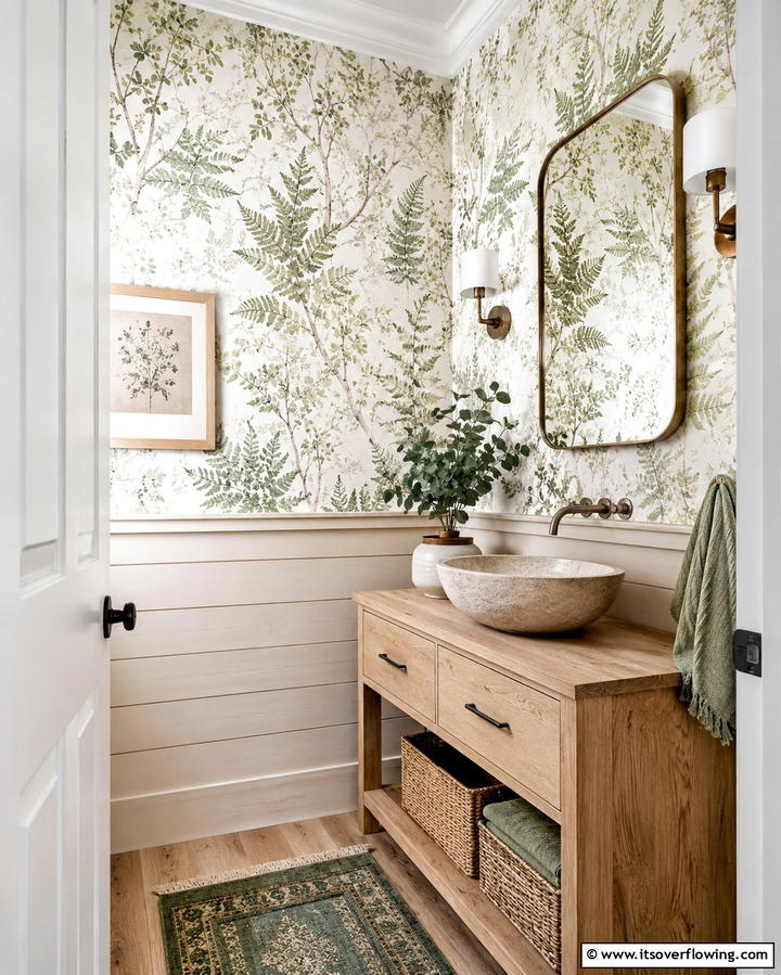Nature Inspired MotifsExact - 25 Powder Room Wallpaper Ideas to Elevate Your Space