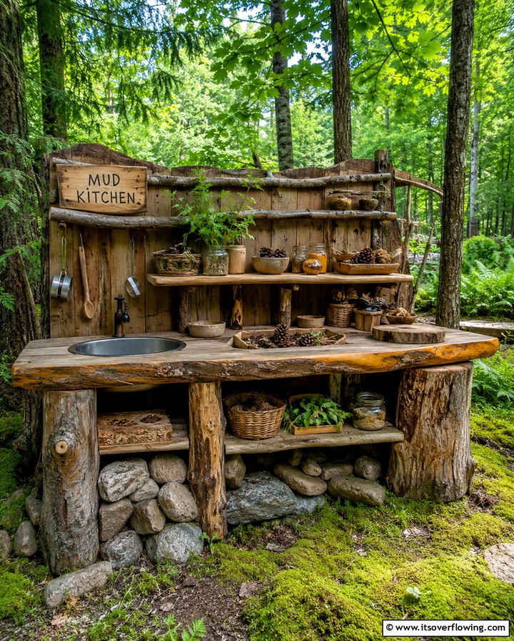 Nature Inspired Mud Kitchen - 30 Mud Kitchen Ideas to Inspire Outdoor Kids’ Play