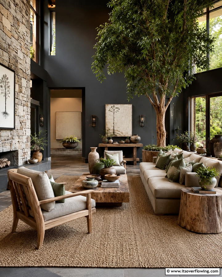Nature Inspired Oasis - 30 Striking Contrasting Living Rooms Featuring Dark Grey Walls