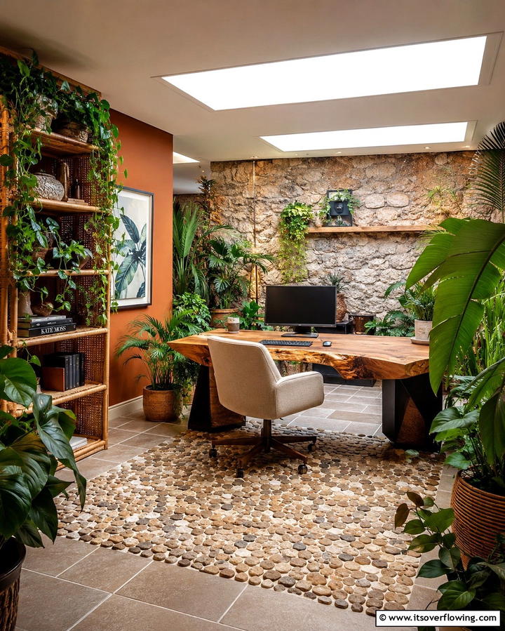Nature Inspired Office Retreat - 30 Basement Office Ideas for Productive Below-Ground Workspaces