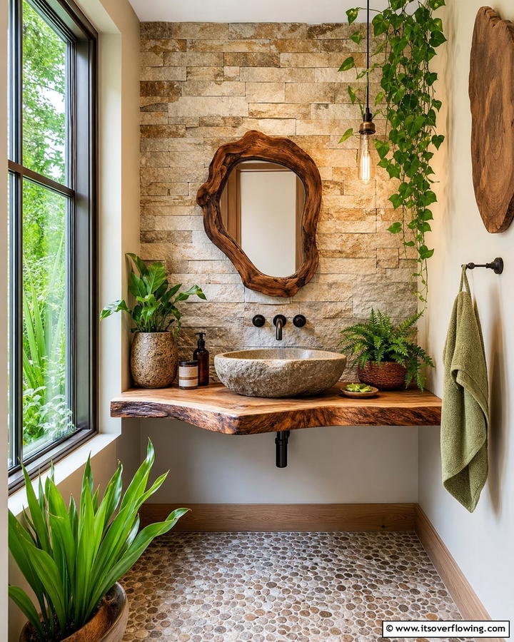 Nature Inspired Powder Room - 21 Powder Room Designs for Stylish Small Bathroom Spaces