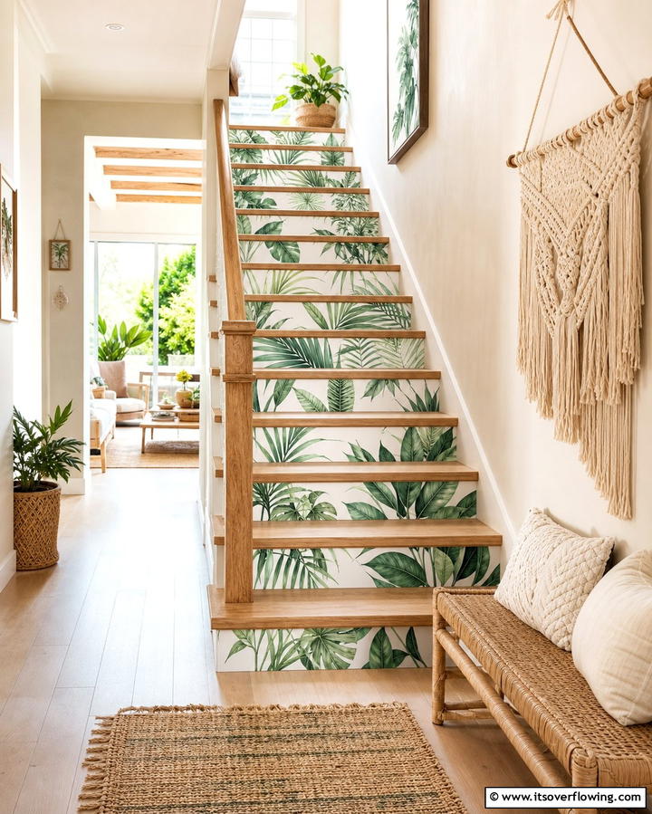 Nature Inspired Prints - 25 Stair Riser Ideas to Enhance Your Home’s Interior