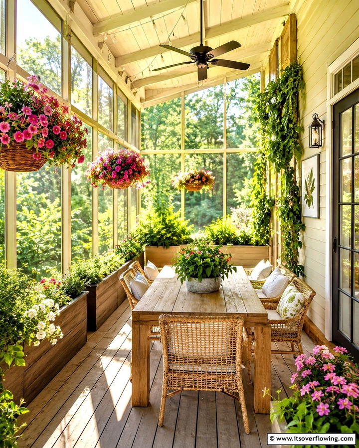 Nature Inspired Screened Deck with Planters - 30 Screened-in Deck Ideas for Bug-Free Outdoor Living