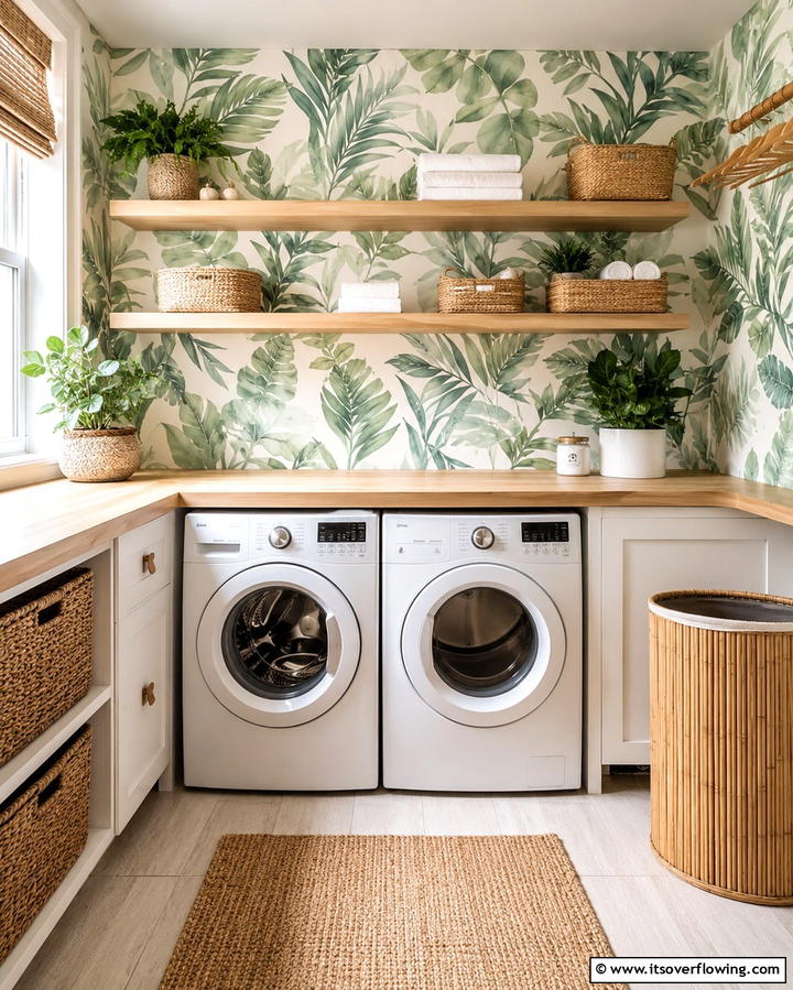 Nature Inspired Themes - 25 Laundry Room Wallpaper Ideas to Brighten Your Space