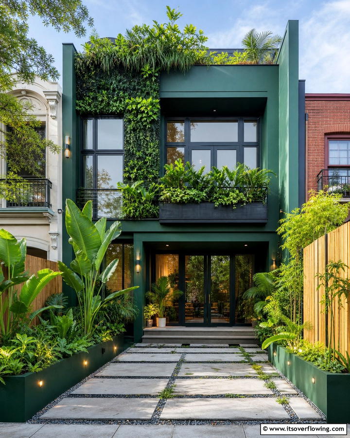 Nature Inspired Urban Oasis - 21 Dark Green Exterior Paint Color Schemes for Modern Homes