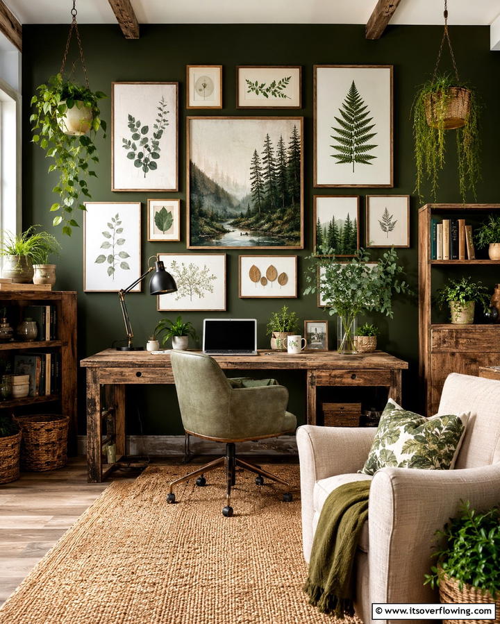 Nature Inspired Wall Art - 30 Rustic Home Office Ideas for a Cozy Workspace
