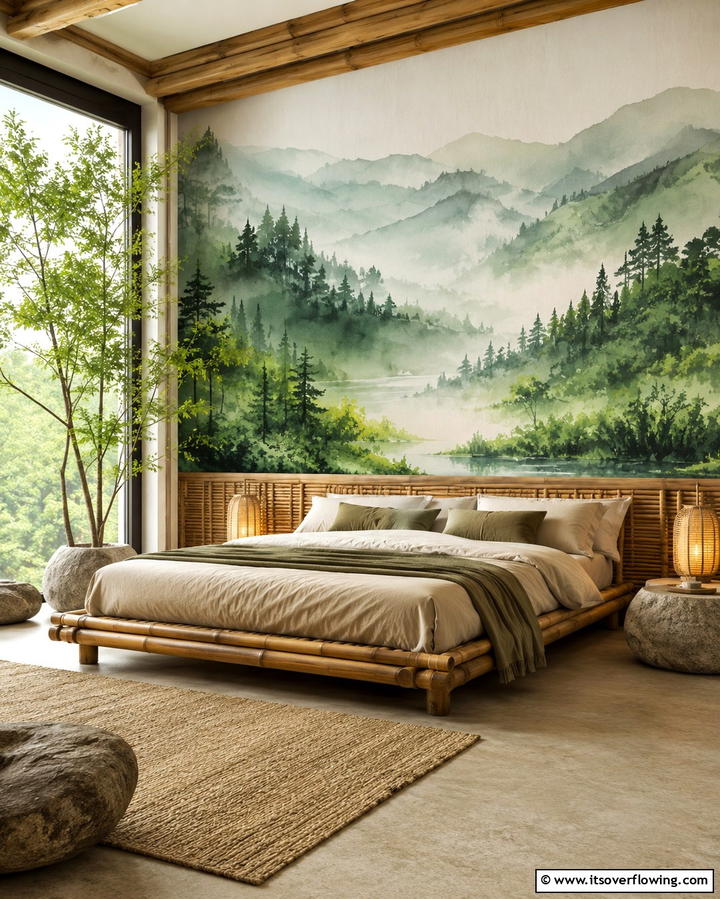 Nature Inspired Wall Murals - 30 Green Bedroom Decor Ideas for Calming Retreats