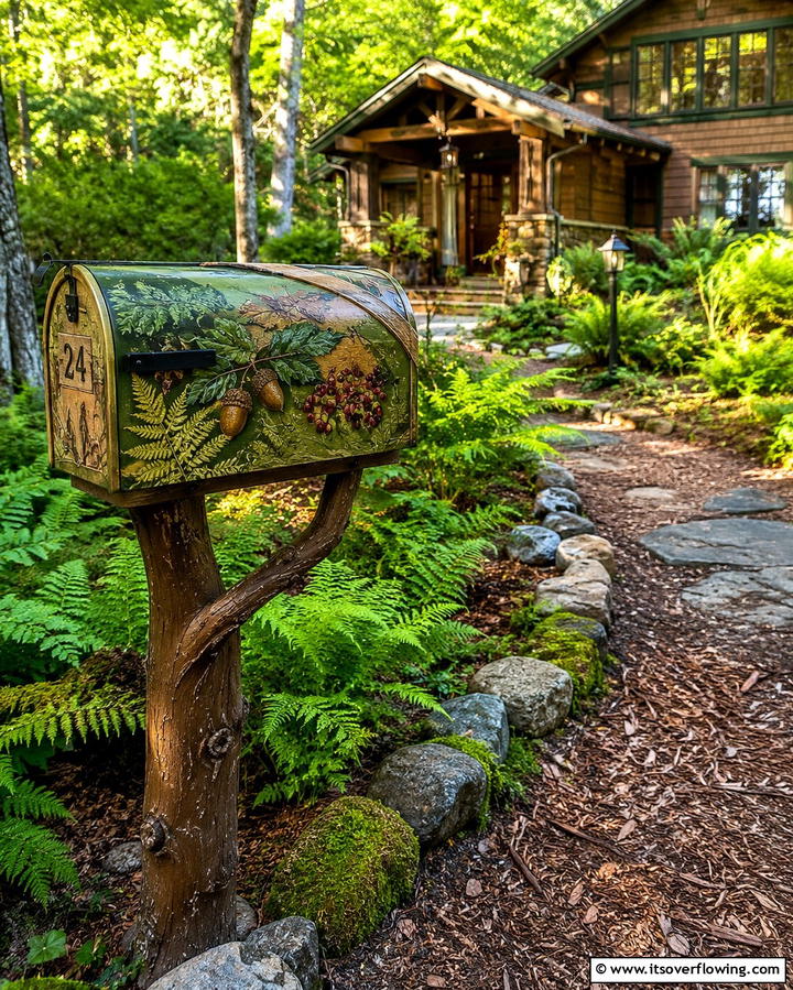 Nature Inspired Whimsical Mailbox - 30 Mailbox Decor Ideas- Curb Appeal with Personality